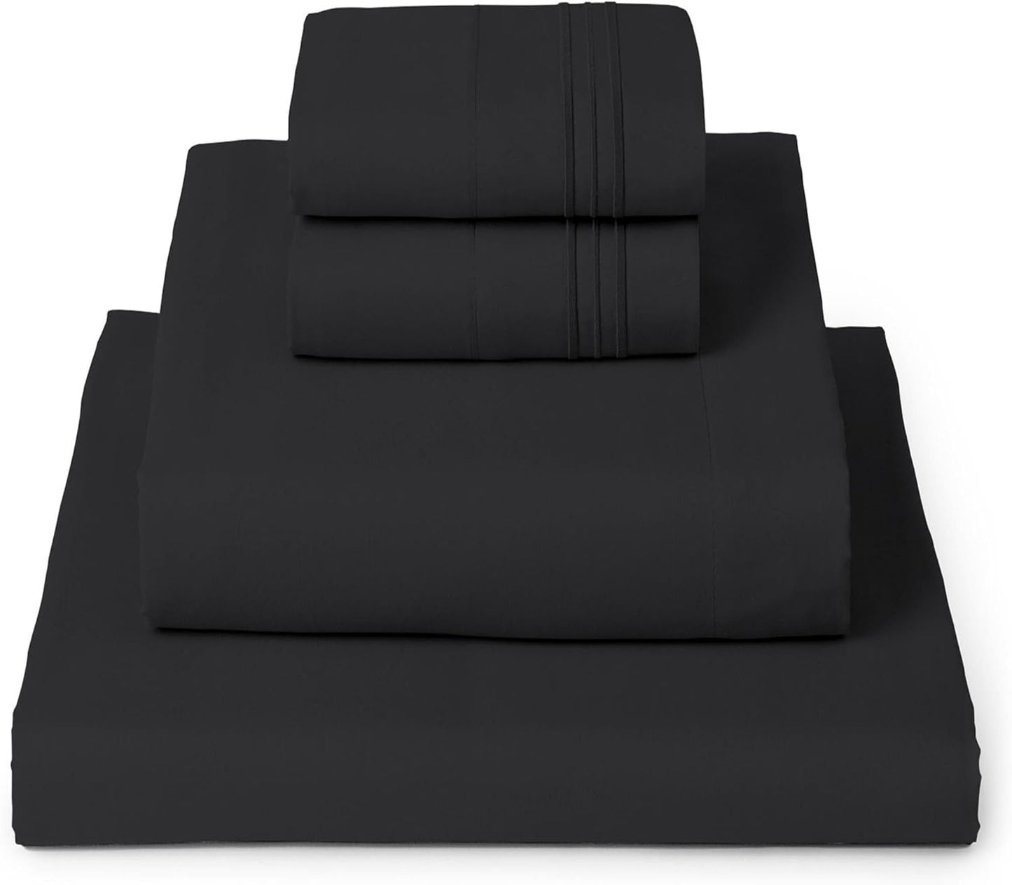 Mellanni King Sheets Set - 4 PC Hotel Luxury Bedding | Extra Soft, Cooling, Wrinkle-Resistant (King, Black)