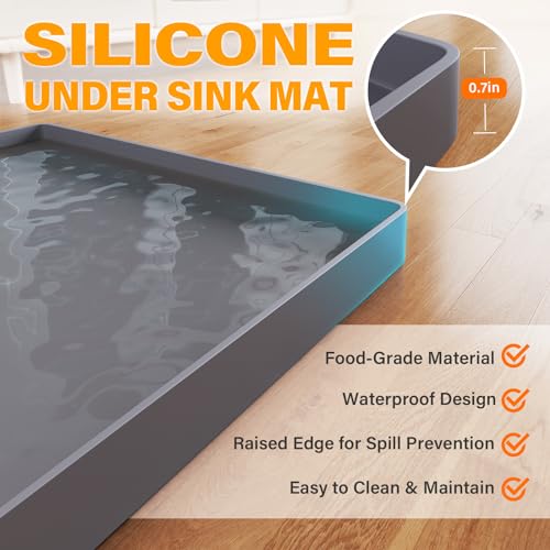 FLATO Waterproof Under Sink Mat Beige 34 x 22 inches - Kitchen & Bathroom Protector