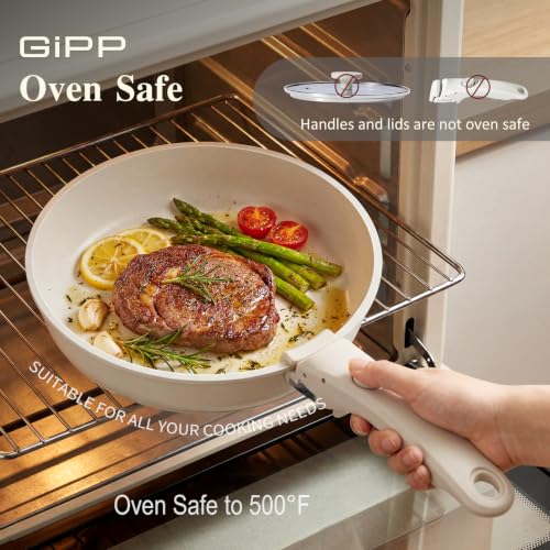 GiPP 18-Piece White Non-Stick Cookware Set with Detachable Handles & Grill Pan