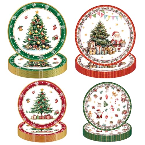 Christmas Paper Plates Set 48PCS Tree Design Red & Green Holiday Party Dinnerware