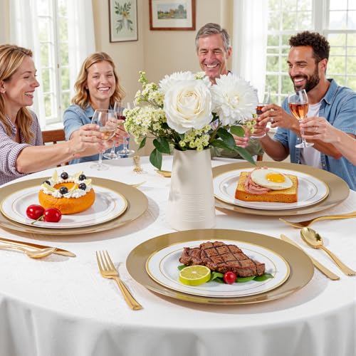 Gold Plastic Charger Plates 12 Inch 25 Pack - Elegant Disposable Dinnerware for Weddings & Parties