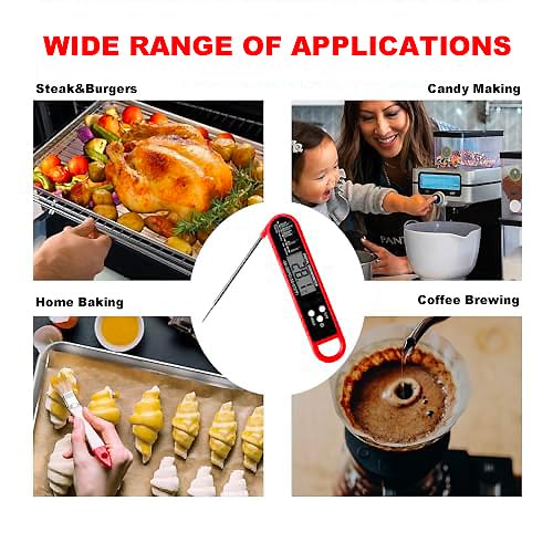 Meat Thermometer Digital - Instant Read Food Thermometer for Cooking Grilling Air Fryer Griddle Probe Kitchen Gadgets Essentials BBQ Accessories Grill Gifts for Men of Dad Fathers Day