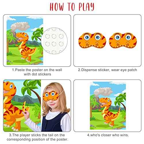 NEBURORA Pin The Tail on The Dinosaur Party Game with 30 Tails for Birthday Christmas Party Supplies, Boys Girls Decorations, Home Wall Decor
