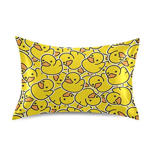 Rubber Duck Pillow Covers Silk Pillowcase for Hair and Skin Breathable & Silky Soft Satin Pillowcase Standard Size Pillow Case for Bed Bedroom Women Boys Girls (20x30 Inch)