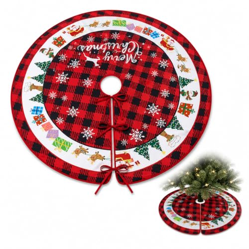 48 Inch Christmas Tree Skirt with Snowflake Pattern - Rustic Plush Holiday Decor