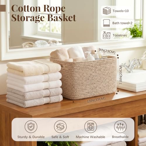 OIASKET 4-Pack Natural Cotton Rope Storage Baskets for Toys Clothes & More, Brown, 13''Lx9''Wx7.8''H