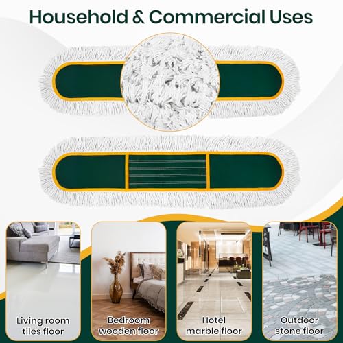 KalTell 36” Extra Large Commercial Floor Duster Mop with 2 Replacement Pads - Green, 60” Handle