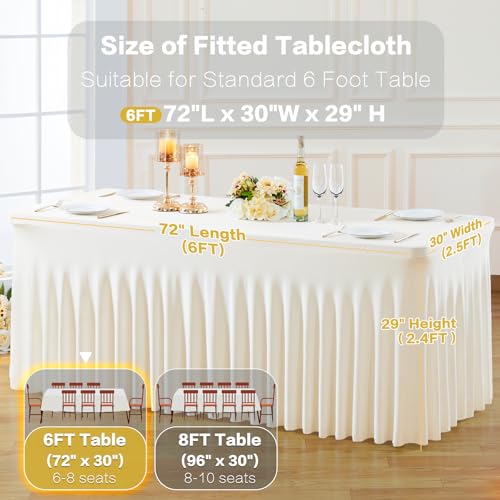Gogoparti 2 Pack Ivory Stretch Fitted Tablecloth for 6ft Rectangular Tables - Wrinkle-Free Banquet & Wedding Cover