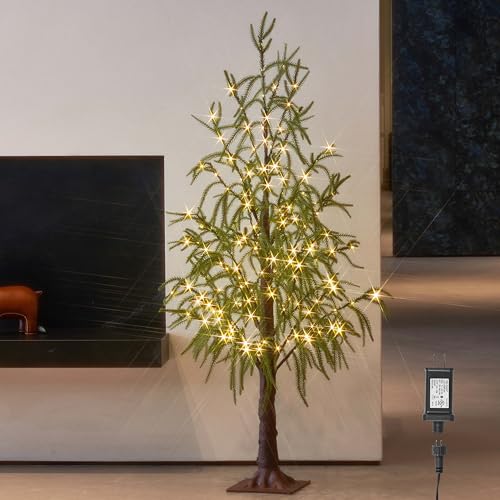 4FT Lighted Norfolk Pine Tree with 180 LED Fairy Lights Indoor Outdoor Holiday Decor