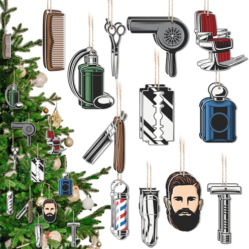 Vercraft 24 Pcs Barber Christmas Tree Ornaments - Men Edition