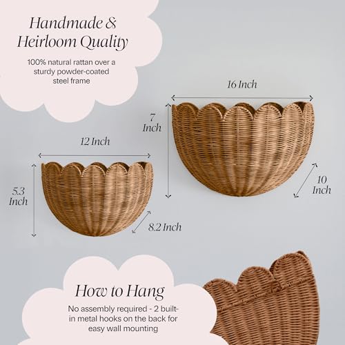Mocca BEBE BASK The Original Scalloped Wicker Wall Basket Set of 2