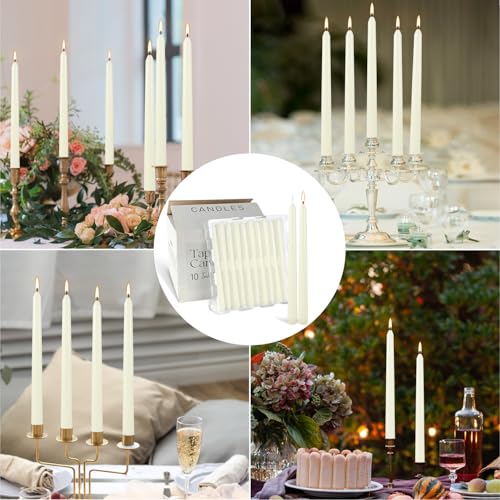 10-Inch Ivory Taper Candles Set - Unscented, Dripless, Smokeless, 100 Pack