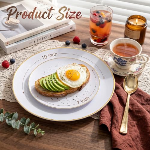 KIRE Gold Rimmed Disposable Plates 100pcs - Wedding, Party & Holiday Tableware