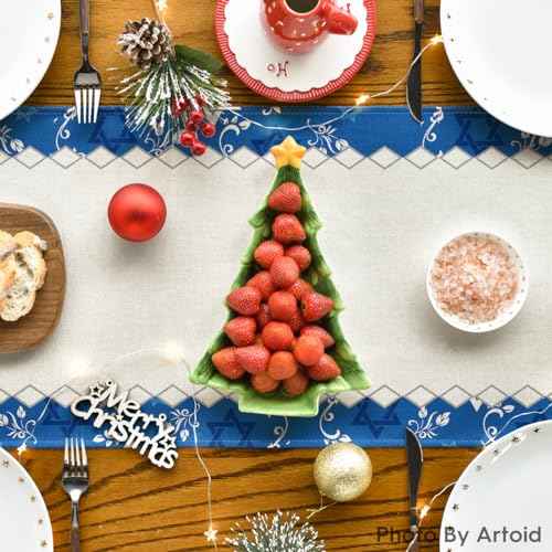 Artoid Mode Hexagram Hanukkah Table Runner, Star of David Jewish Menorah Passover Chanukah Holiday Kitchen Dining Table Decoration for Indoor Outdoor Home Party Decor 13 x 72 Inch
