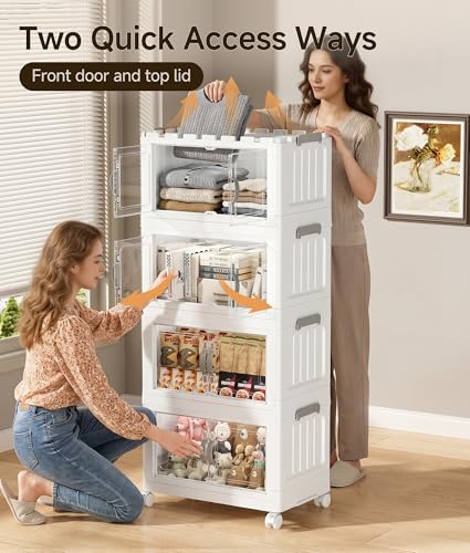 Hanyi 140 QT Stackable Storage Bins with Lids, 4 Tier Collapsible