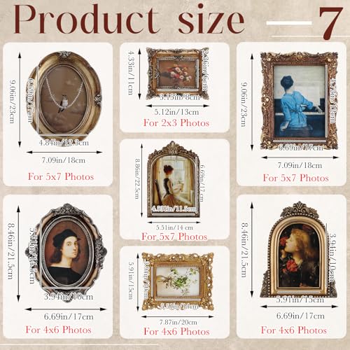 Wonderjune 7 Pcs Vintage Picture Frame Set - Antique Gold Rococo Style, Versatile Wall & Table Display - Variation of THIS listing