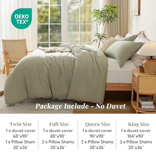 MILDLY King Ultra Soft Duvet Cover Set Mist Sage 3pcs No Comforter - Queen Size