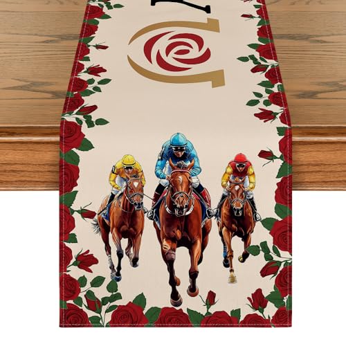 Artoid Mode Kentucky Horse Race Table Runner 13 x 72 Inch for Home & Party Decor, Red