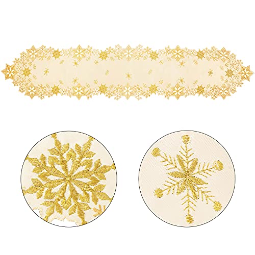 Simhomsen Embroidered Gold Snowflakes Table Runner 14×108 in – Christmas & Winter