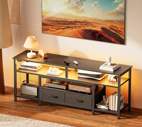 54 Inch LED TV Stand with Power Outlets & RGB LED Lights - Black, for 55-60 Inch TVs