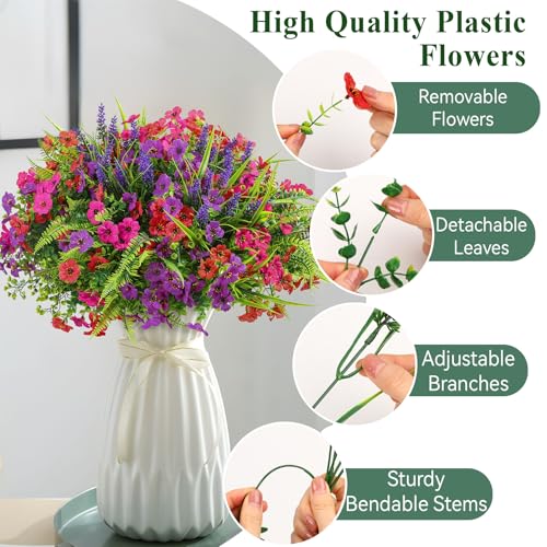Artificial Flowers Pack - UV Resistant Faux Eucalyptus, Lavender & Spring Blooming Plants for Outdoor & Indoor Decor