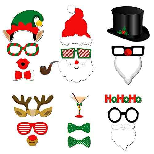 Christmas Photo Booth Props Kit(47Pcs), Konsait DIY Christmas Photo Booth with Stick Funny Xmas Selfie Props Accessories for Adults Kids for Christmas Theme Party Favors Decorations Decor Supplies