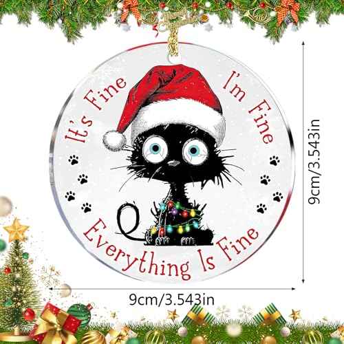 Cat Christmas Ornament, Christmas Ornaments 2025 Black Cat Christmas Decorations Acrylic 2 Side Printed Christmas Decor, Personalized Ornaments for Lovers