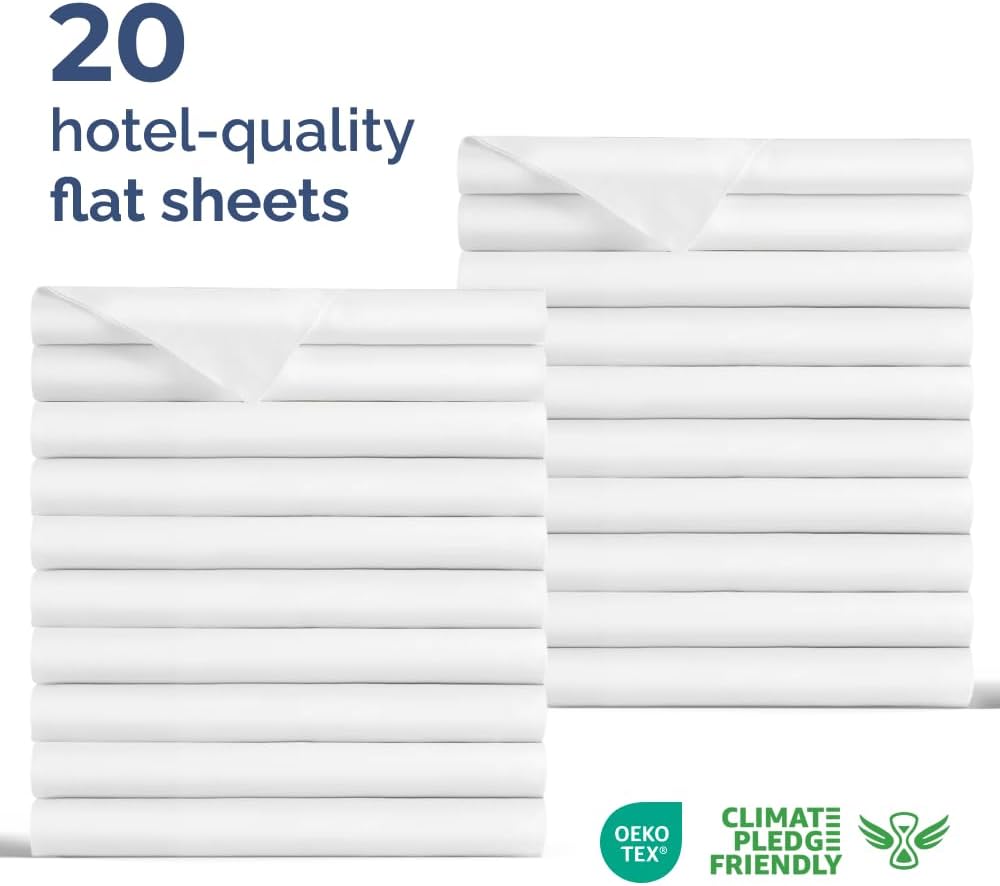 Ultra-Soft Twin XL Flat Sheets by [Brand Name] - 20-Pack Hotel Quality, Breathable & Cooling - Fade & Wrinkle Free, Stain Resistant, White