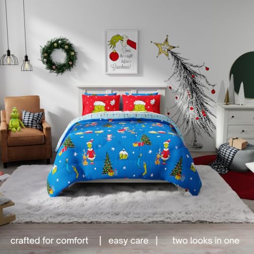 Grinch Full Size Bedding Set with Comforter and Sheets - Christmas Decor