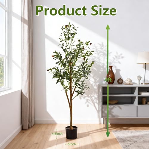 4Ft Artificial Olive Tree with Moss & Basket - Indoor Faux Tree, Realistic Greenery