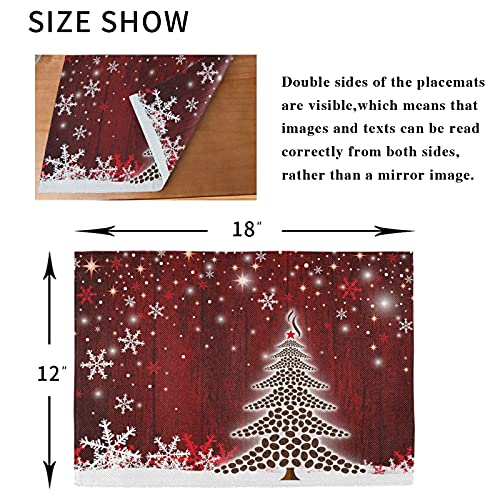 Senya Christmas Placemats Set of 6 - 18 x 12 in Non-Slip Burlap Look, Washable