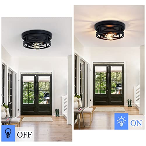 SKEJAO 10.63-inch Black 2-Light Flush Mount Ceiling Light Fixture for Farmhouse & Kitchen