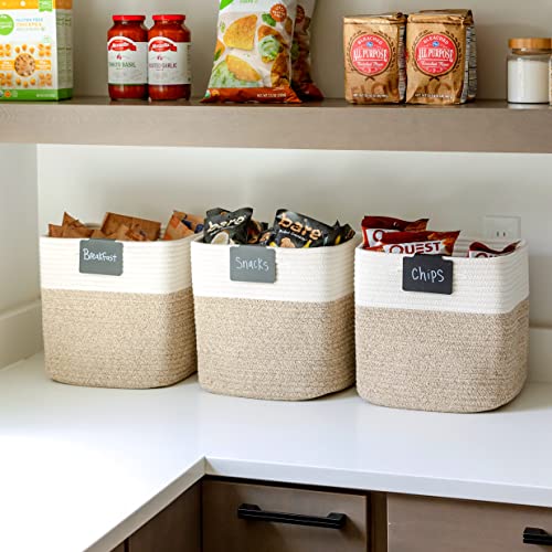 NaturalCozy 11-Inch Cotton Rope Storage Baskets Set - Off White & Mixed Brown, 3-Pack for Closet, Kids Toys, Nursery Organization
