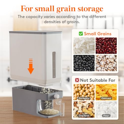 Light Grey 25 Lb Rice Container with One-Press Dispenser & Measuring Cup