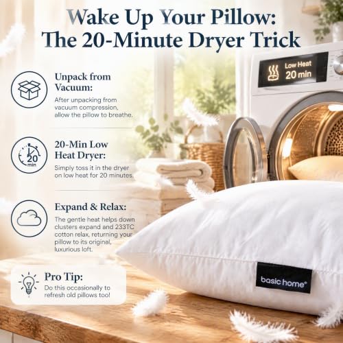 basic home® 26x26 Goose Feather Down Euro Pillow Insert - Odorless Plush Cushion
