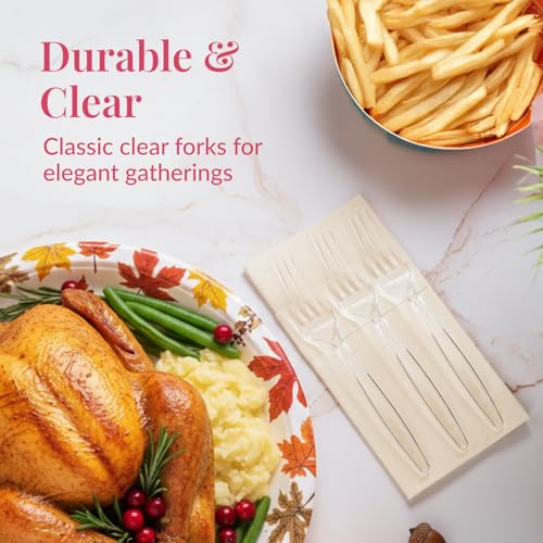 Prestee 300 Pack Clear Disposable Heavy Duty Plastic Forks for Events & Catering