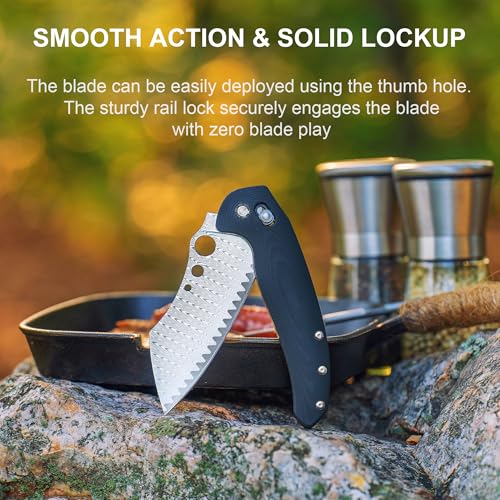 OKNIFE Sentry R1 Damascus Foldable Chef Knife - Black, 4.61'' Outdoor Kitchen Knife