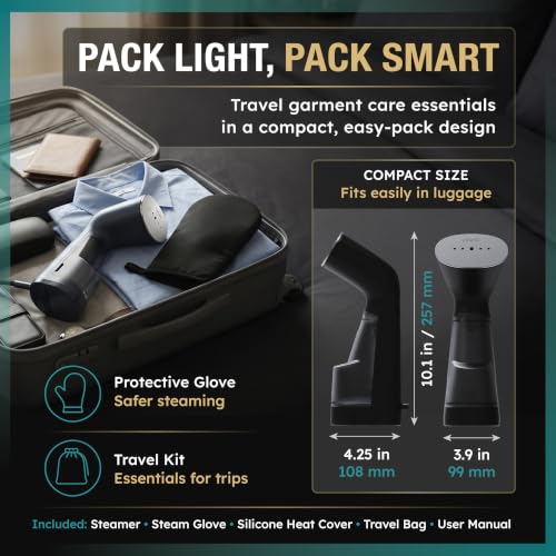 Polardo Black Travel Garment Steamer - Dual Voltage Handheld Mini Clothes Steamer for Travel & Home