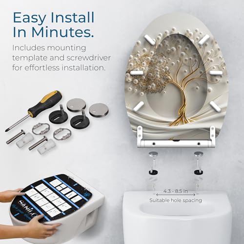 Sanilo Wooden Toilet Seat with Quick Release Soft Close Tree of Life - Elongated