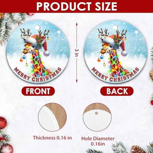 2025 Christmas Ornament - Giraffe Merry Christmas Ceramic Ornament, Christ-mas Tree Decoration, Giraffe Hanging Ornament, Gift for Family, Friends, Giraffe Lovers