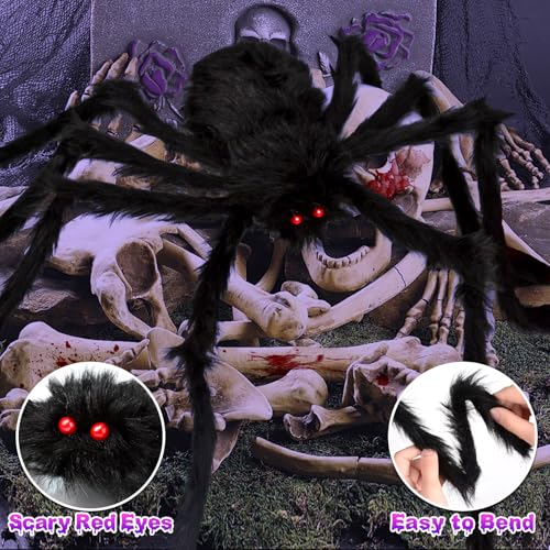 OCATO 200in Halloween Spider Web Lights with 59in Fake Spider, Purple Outdoor Decor