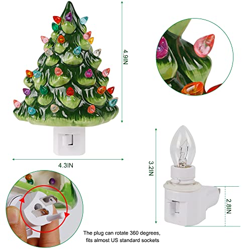 Hausse Christmas Ceramic Tree Night Light Without Snow Cover, Multicolor Decor, 4.9 inch