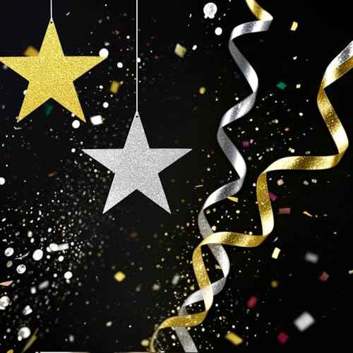 108 Pcs Glitter Stars Cutouts 6 Inch Cardboard Stars Cut-Outs Wall Decor for Christmas Birthday Graduation Classroom Bulletin Board Party Supplies (Gold, Silver)
