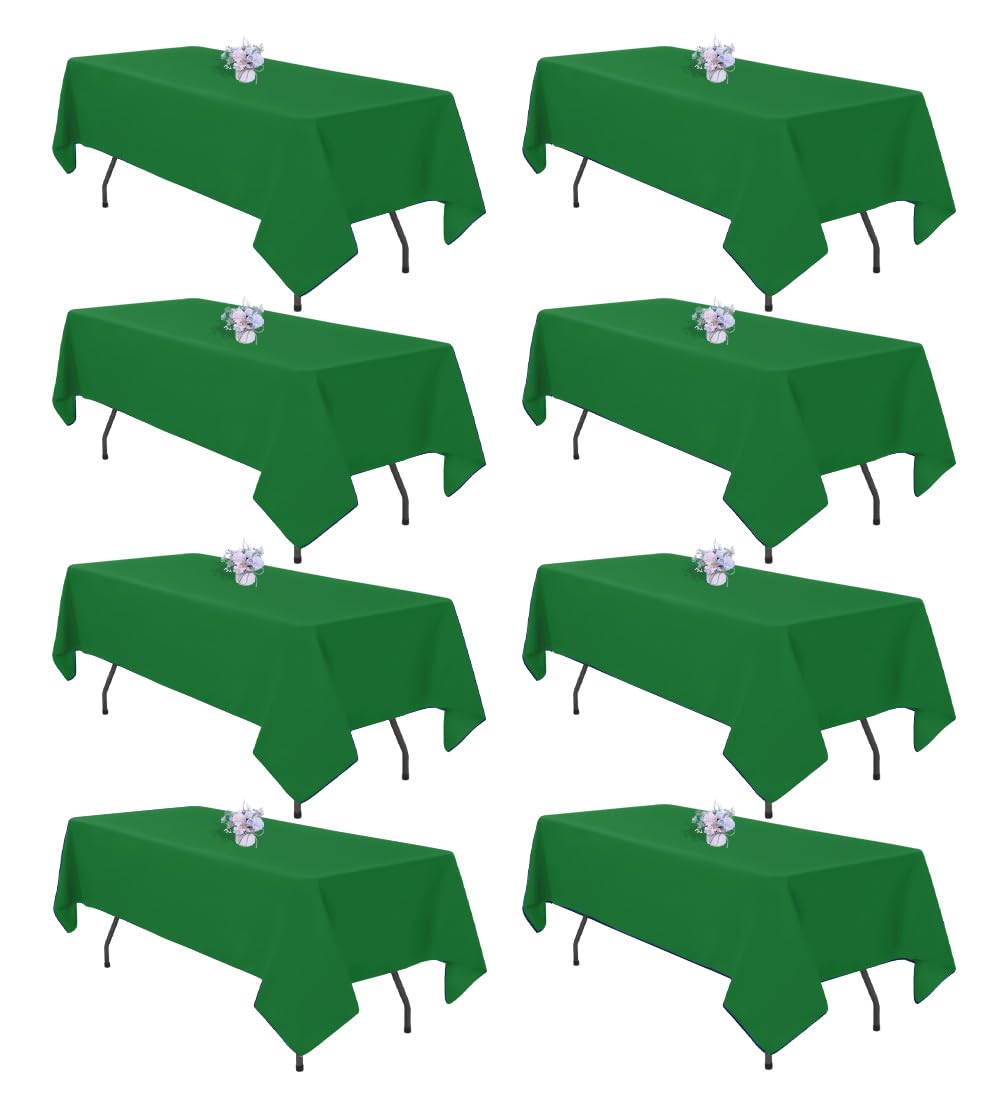 pepmily 8 Pack Green Table Cloth 60x102 Inch Rectangle Tablecloth for 6 Foot Rectangle Tables, Wrinkle Resistant Washable Polyester Fabric Table Cover for Dining Banquet Wedding Party