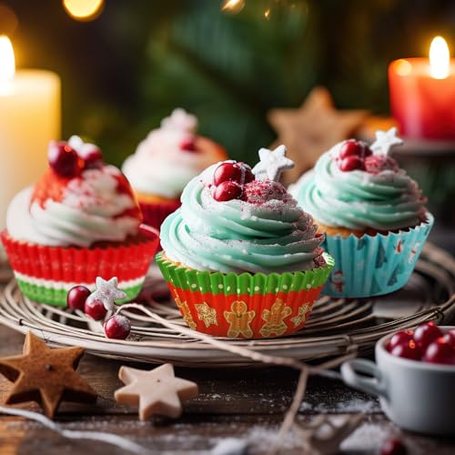 SANNIX Christmas Cupcake Liners 450pcs with Santa Snowman & Holiday Patterns