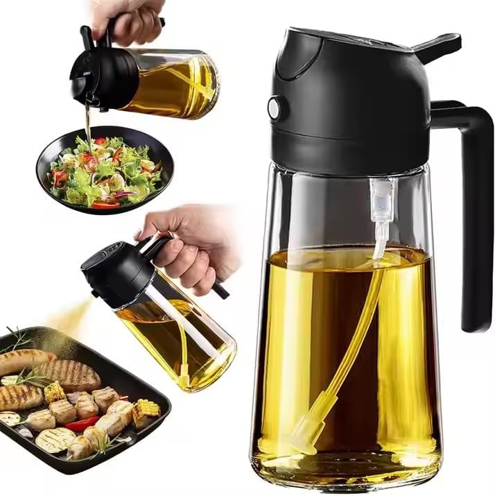 Skiennix Glass Oil Sprayer Dispenser Bottle - 16oz Amber Glass for Cooking, BBQ & Salads