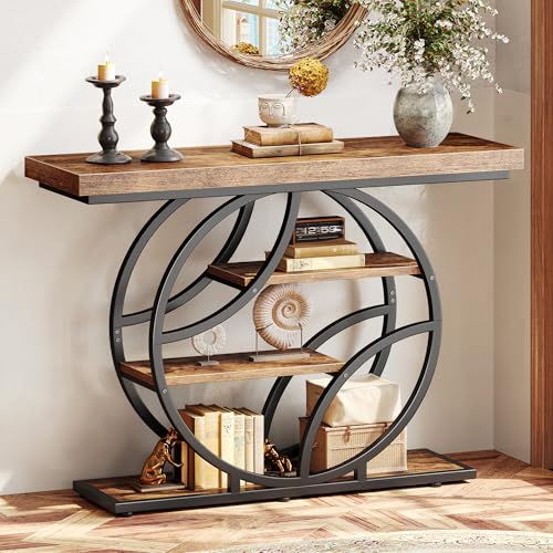 Rustic Brown Entryway Table with Curved Metal Frame - 41.3 Inch