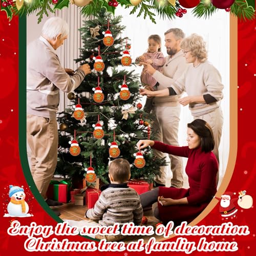 Thyle 12 Pcs Basketball Christmas Ornaments with Santa Hat – 4 Inch Bulk Set