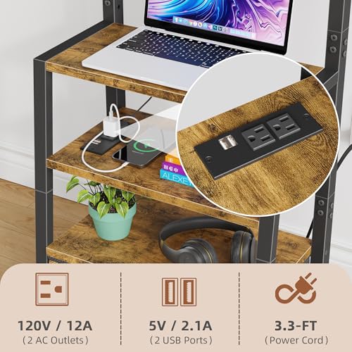 Rolling TV Stand with Wheels & Mount - 15 Inch Rustic Brown with Fabric Drawer - Fits 32-55 Inch TV