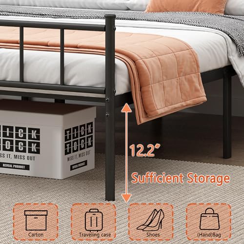 DIIYIV Queen Metal Bed Frame - Black Steel Slat Support, Noise-Free, Easy Assembly